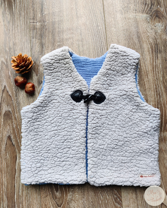 Gilet de Berger Enfant - Sherpa Gris - Fait Main en Moselle
