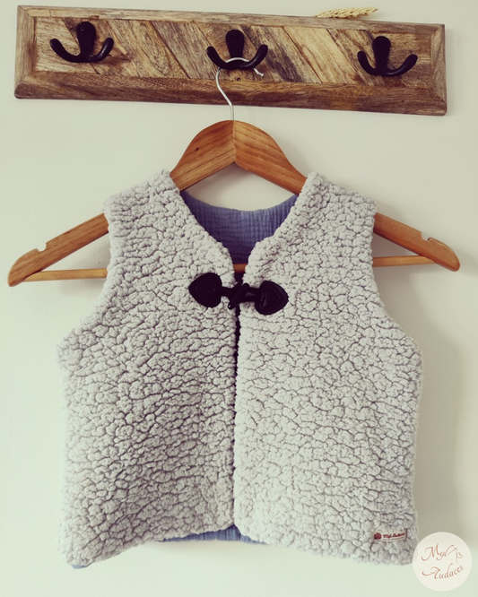 Gilet de Berger Enfant - Sherpa Gris - Fait Main en Moselle